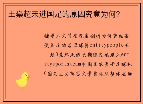 王燊超未进国足的原因究竟为何? 王燊超未进国足的原因究竟为何?