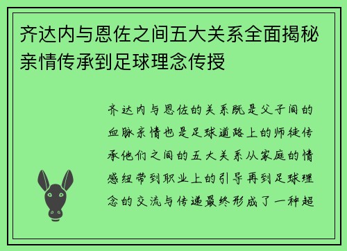齐达内与恩佐之间五大关系全面揭秘亲情传承到足球理念传授