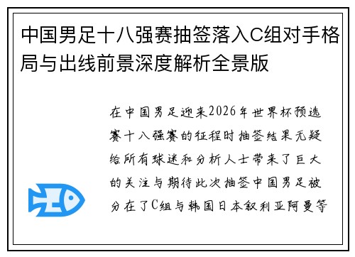 中国男足十八强赛抽签落入C组对手格局与出线前景深度解析全景版 中国男足十八强赛抽签落入C组对手格局与出线前景深度解析全景版